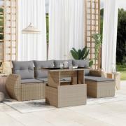 vidaXL Soffgrupp för trädgården med dynor 6 delar beige konstrotting