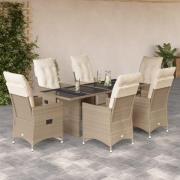 vidaXL Caféset för trädgården 7 delar med dynor beige konstrotting