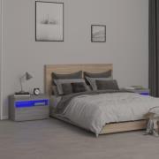 vidaXL Sängbord 2 st med LED-belysning grå sonoma 60x35x40 cm