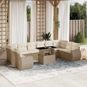 vidaXL Loungegrupp för trädgården m. dynor 11 delar beige konstrotting