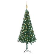 vidaXL Plastgran för hörn med LED och julgranskulor grön 240 cm PVC