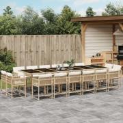 vidaXL Matgrupp för trädgården med dynor 17 delar beige konstrotting