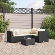 vidaXL Loungegrupp med dynor 5 delar konstrotting svart