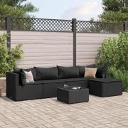 vidaXL Loungegrupp med dynor 6 delar svart konstrotting