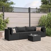 vidaXL Loungegrupp med dynor 5 delar konstrotting svart