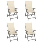 vidaXL Fällbara trädgårdsstolar med dynor 4 st massivt akaciaträ