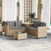 vidaXL Trädgårdssoffa med bord och dynor L-formad beige konstrotting