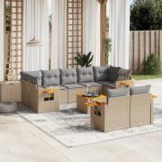 vidaXL Soffgrupp för trädgård med dynor 10 delar beige konstrotting