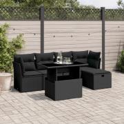 vidaXL Loungegrupp med dynor 6 delar svart konstrotting