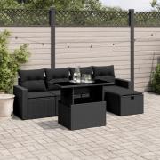 vidaXL Loungegrupp med dynor 6 delar svart konstrotting