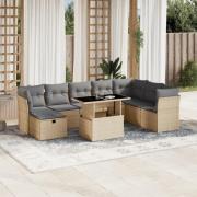 vidaXL Soffgrupp för trädgården med dynor 9 delar beige konstrotting