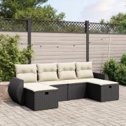 vidaXL Loungegrupp med dynor 6 delar svart konstrotting