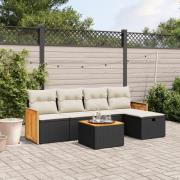 vidaXL Loungegrupp med dynor 6 delar svart konstrotting