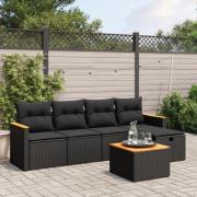 vidaXL Loungegrupp med dynor 6 delar svart konstrotting
