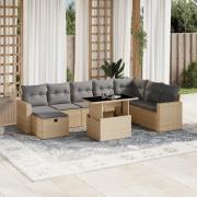 vidaXL Soffgrupp för trädgården med dynor 9 delar beige konstrotting
