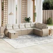 vidaXL Matgrupp för trädgården med dynor 8 delar beige konstrotting