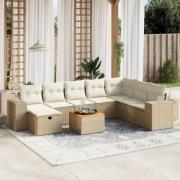 vidaXL Soffgrupp för trädgården med dynor 9 delar beige konstrotting