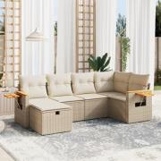 vidaXL Soffgrupp för trädgården med dynor 6 delar beige konstrotting