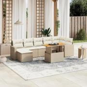 vidaXL Matgrupp för trädgården med dynor 8 delar beige konstrotting