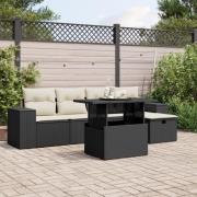 vidaXL Loungegrupp med dynor 6 delar svart konstrotting