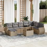 vidaXL Soffgrupp för trädgården med dynor 9 delar beige konstrotting
