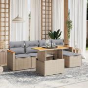vidaXL Soffgrupp för trädgården med dynor 6 delar beige konstrotting