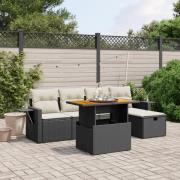 vidaXL Loungegrupp med dynor 6 delar svart konstrotting