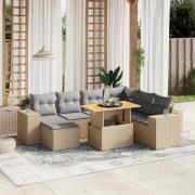 vidaXL Matgrupp för trädgården med dynor 8 delar beige konstrotting