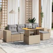 vidaXL Soffgrupp för trädgården med dynor 6 delar beige konstrotting