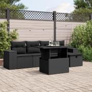 vidaXL Loungegrupp med dynor 6 delar svart konstrotting