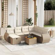 vidaXL Matgrupp för trädgården med dynor 8 delar beige konstrotting