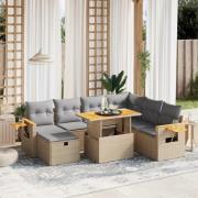 vidaXL Matgrupp för trädgården med dynor 8 delar beige konstrotting