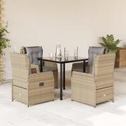 vidaXL Matgrupp för trädgården med dynor 5 delar beige konstrotting