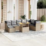 vidaXL Soffgrupp för trädgården med dynor 9 delar beige konstrotting