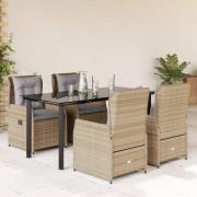 vidaXL Matgrupp för trädgården med dynor 5 delar beige konstrotting