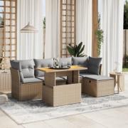 vidaXL Soffgrupp för trädgården med dynor 6 delar beige konstrotting