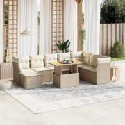 vidaXL Soffgrupp för trädgården med dynor 9 delar beige konstrotting
