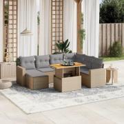 vidaXL Matgrupp för trädgården med dynor 8 delar beige konstrotting