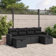vidaXL Loungegrupp med dynor 6 delar svart konstrotting