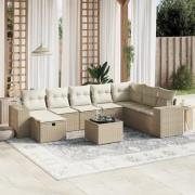 vidaXL Soffgrupp för trädgården med dynor 9 delar beige konstrotting