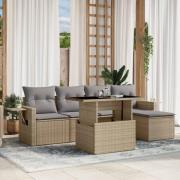 vidaXL Soffgrupp för trädgården med dynor 6 delar beige konstrotting