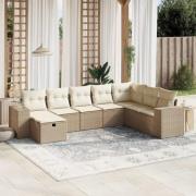 vidaXL Matgrupp för trädgården med dynor 8 delar beige konstrotting