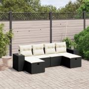 vidaXL Loungegrupp med dynor 6 delar svart konstrotting