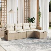 vidaXL Soffgrupp för trädgården med dynor 5 delar beige konstrotting