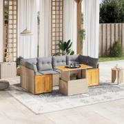 vidaXL Matgrupp för trädgården med dynor 7 delar beige konstrotting