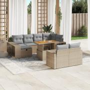 vidaXL Loungegrupp för trädgården m. dynor 11 delar beige konstrotting