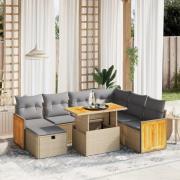 vidaXL Matgrupp för trädgården med dynor 8 delar beige konstrotting