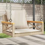 vidaXL Gungbänk med dynor beige 63x62x40 cm konstrotting