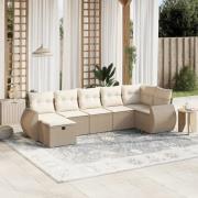 vidaXL Matgrupp för trädgården med dynor 7 delar beige konstrotting