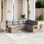 vidaXL Soffgrupp för trädgård med dynor 7 delar mixbeige konstrotting